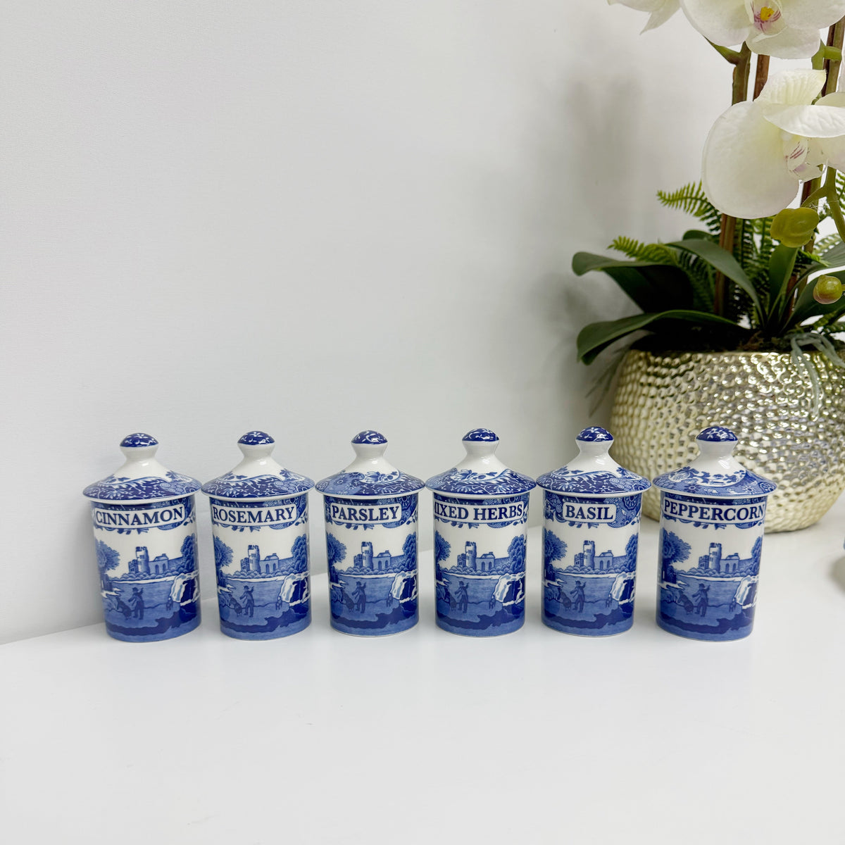 Spode Blue Italian Spice Jar Set Of 6 (CHN)