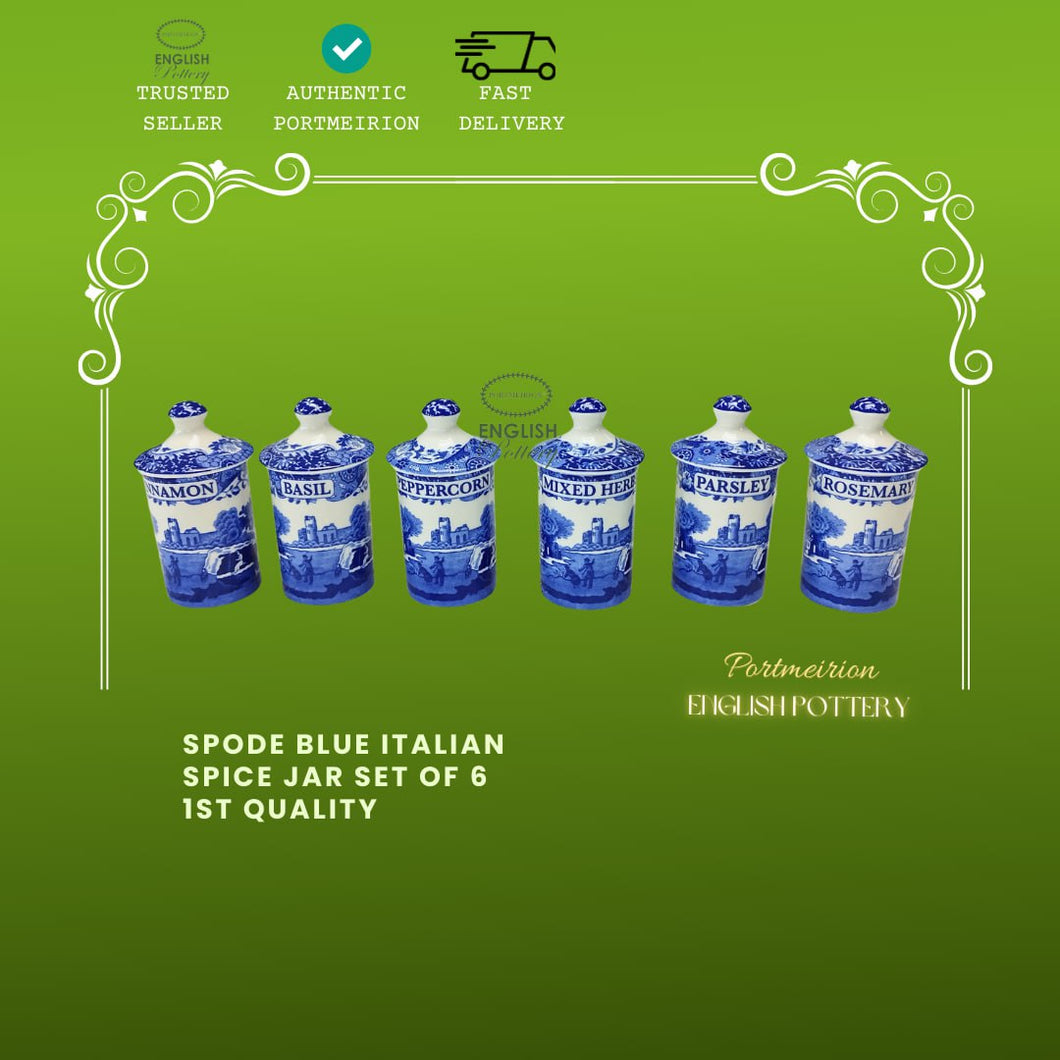 Spode Blue Italian Spice Jar Set Of 6