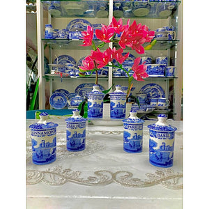 Spode Blue Italian Spice Jar Set Of 6