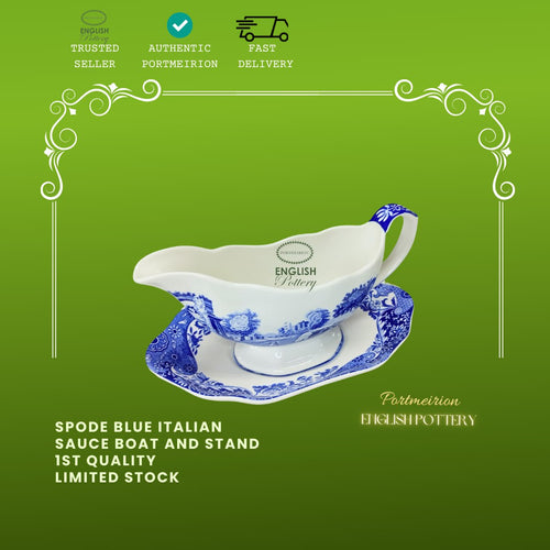 Spode Blue Italian Sauce Boat & Stand